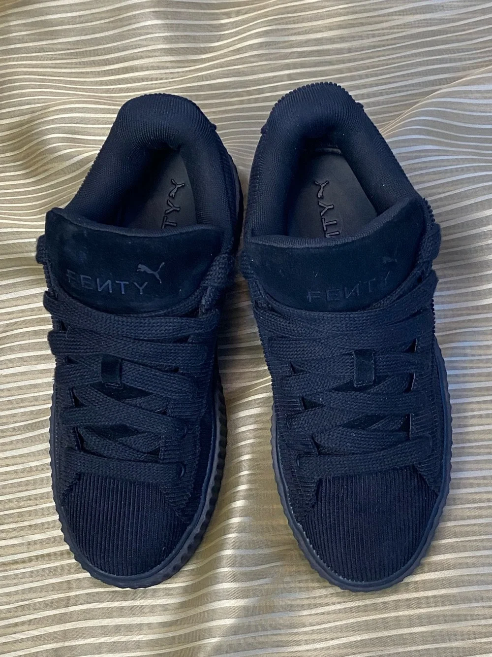 PUMA FENTY Black Corduroy Platform Lace-Up Sneakers, size 8.5
